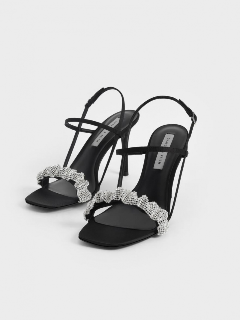 σανδαλια με τακουνι Charles And Keith Gem-Embellished Satin Stiletto μαυρα | 13642-WFPA