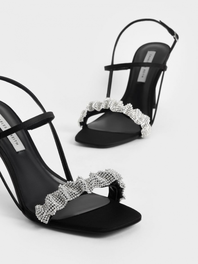 σανδαλια με τακουνι Charles And Keith Gem-Embellished Satin Stiletto μαυρα | 13642-WFPA