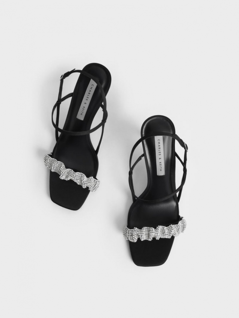 σανδαλια με τακουνι Charles And Keith Gem-Embellished Satin Stiletto μαυρα | 13642-WFPA