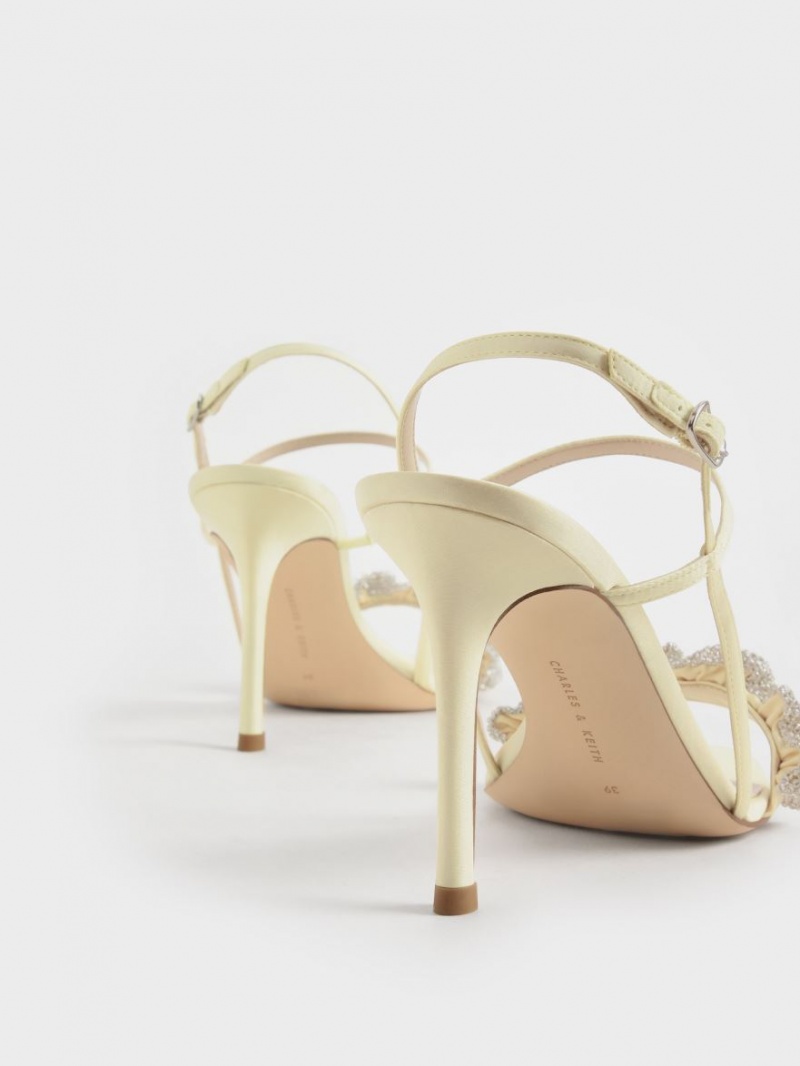 σανδαλια με τακουνι Charles And Keith Gem-Embellished Satin Stiletto κίτρινα | 52198-BFTX