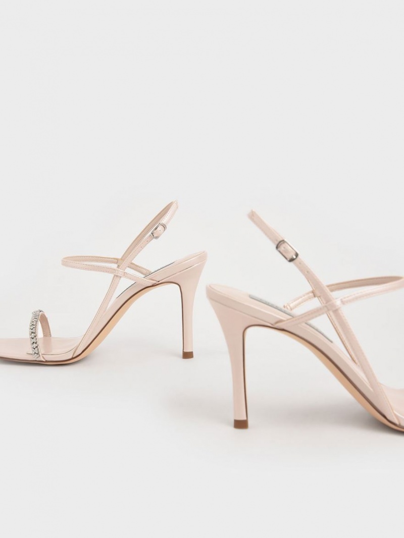 Σανδάλια Με Λουριά Charles And Keith Gem-Embellished Μπεζ | 97651-AGFY