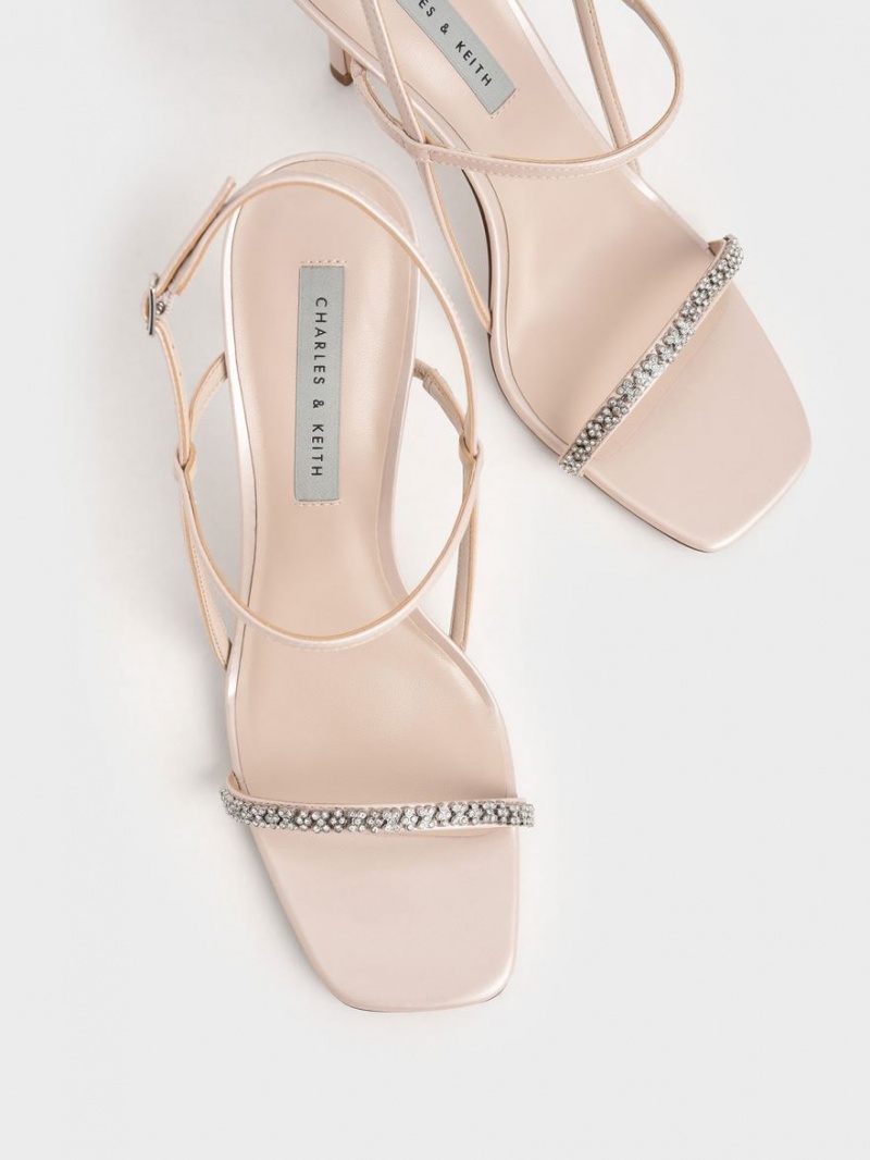 Σανδάλια Με Λουριά Charles And Keith Gem-Embellished Μπεζ | 97651-AGFY