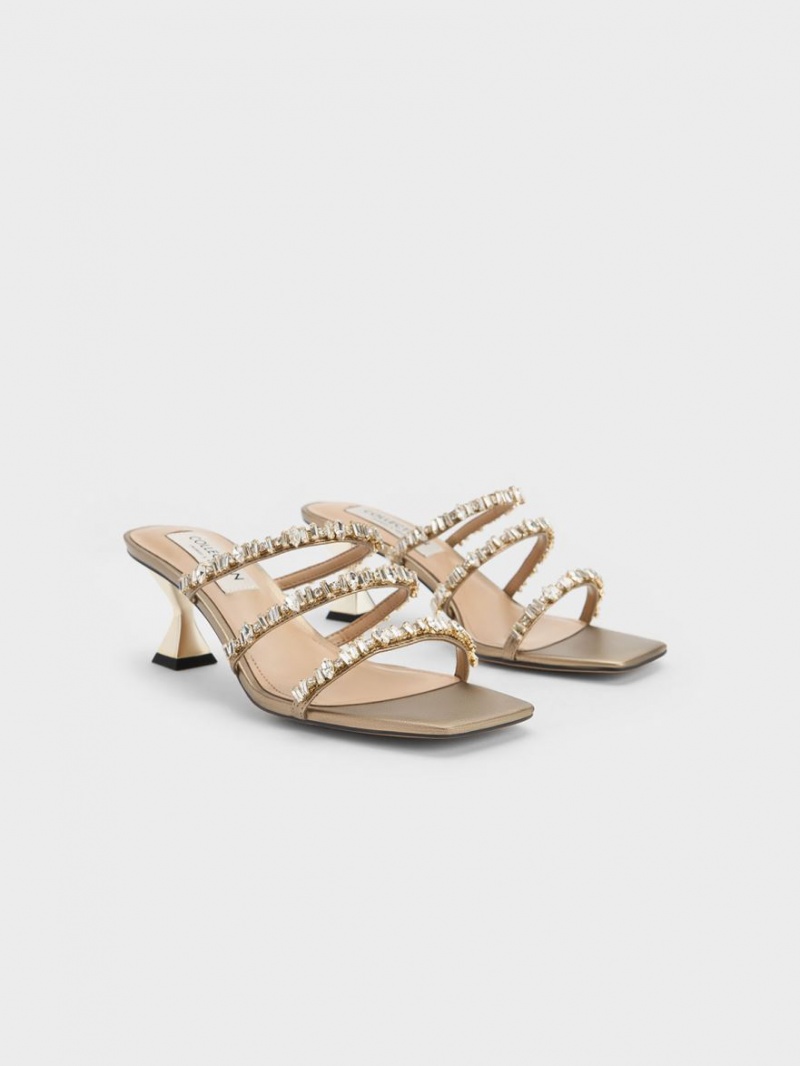 Σανδάλια Με Λουριά Charles And Keith Gem-Encrusted Metallic χρυσο χρωμα | 41526-XBIQ