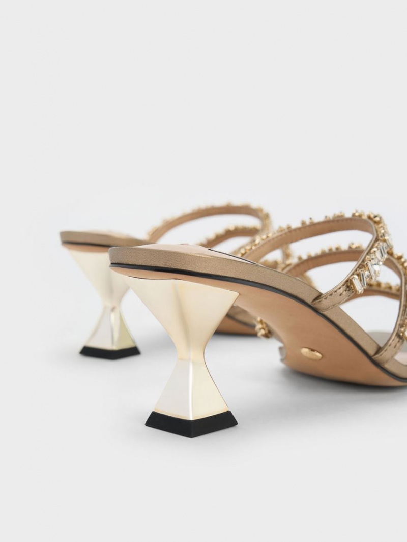 Σανδάλια Με Λουριά Charles And Keith Gem-Encrusted Metallic χρυσο χρωμα | 41526-XBIQ