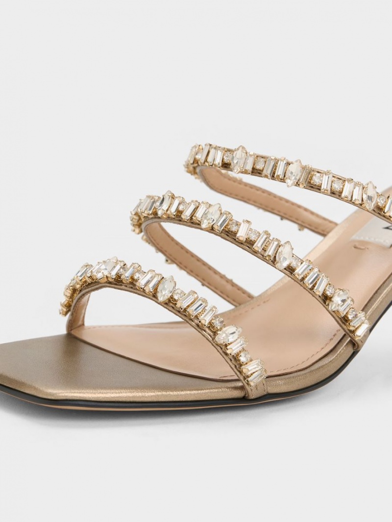 Σανδάλια Με Λουριά Charles And Keith Gem-Encrusted Metallic χρυσο χρωμα | 41526-XBIQ