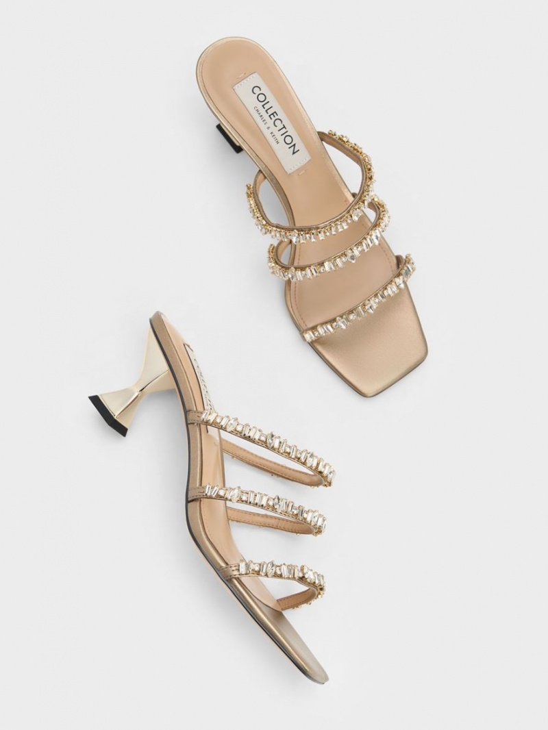Σανδάλια Με Λουριά Charles And Keith Gem-Encrusted Metallic χρυσο χρωμα | 41526-XBIQ