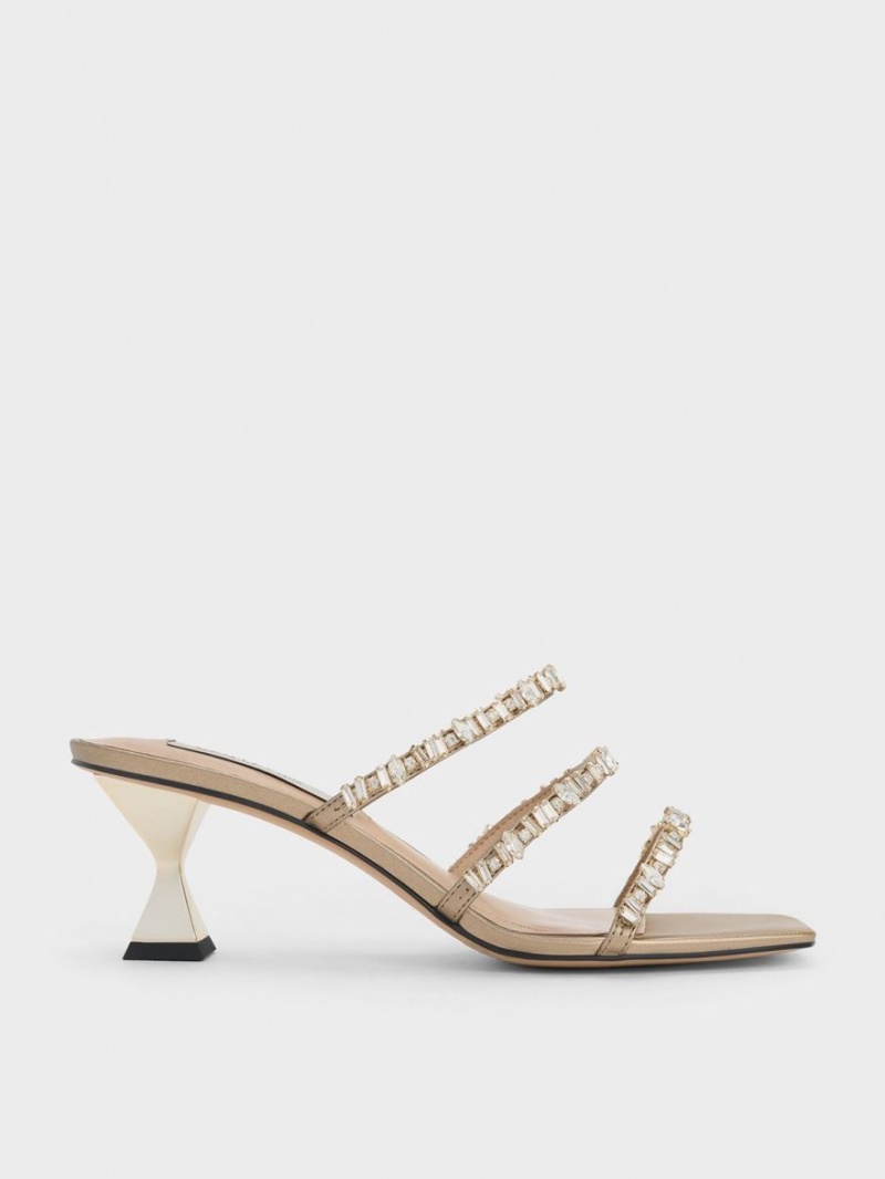 Σανδάλια Με Λουριά Charles And Keith Gem-Encrusted Metallic χρυσο χρωμα | 41526-XBIQ