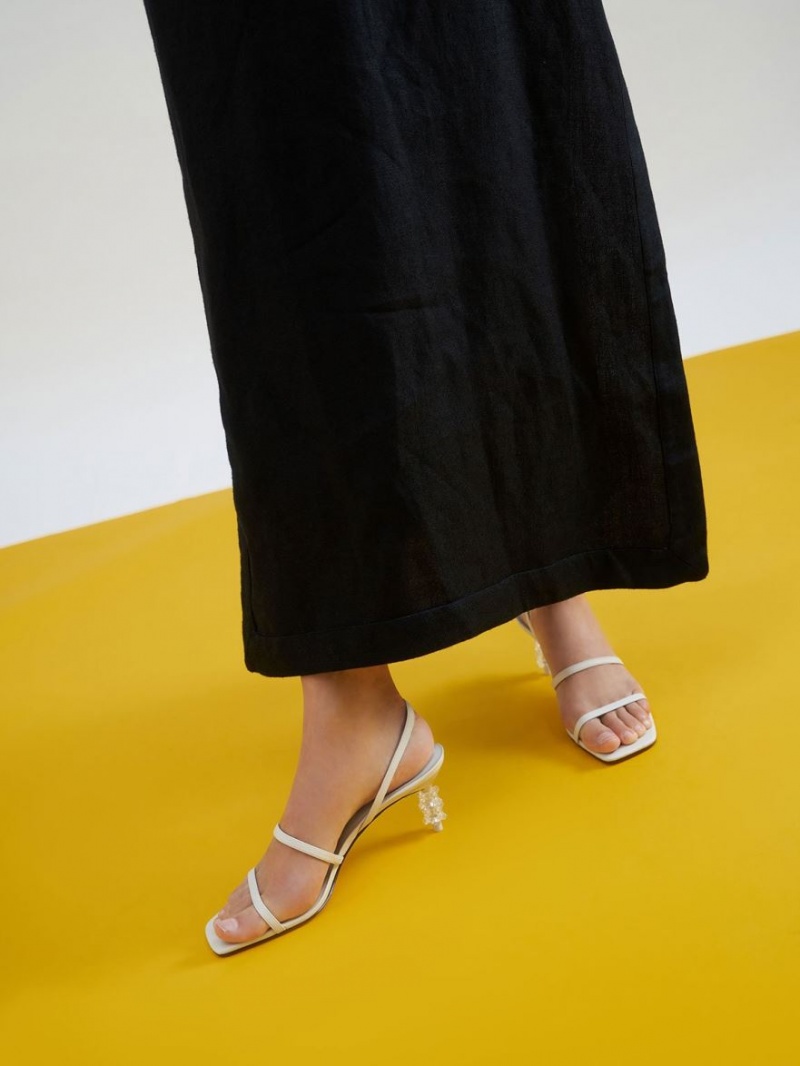 Σανδάλια Με Λουριά Charles And Keith Geometric Heel ασπρα | 79231-BSLH