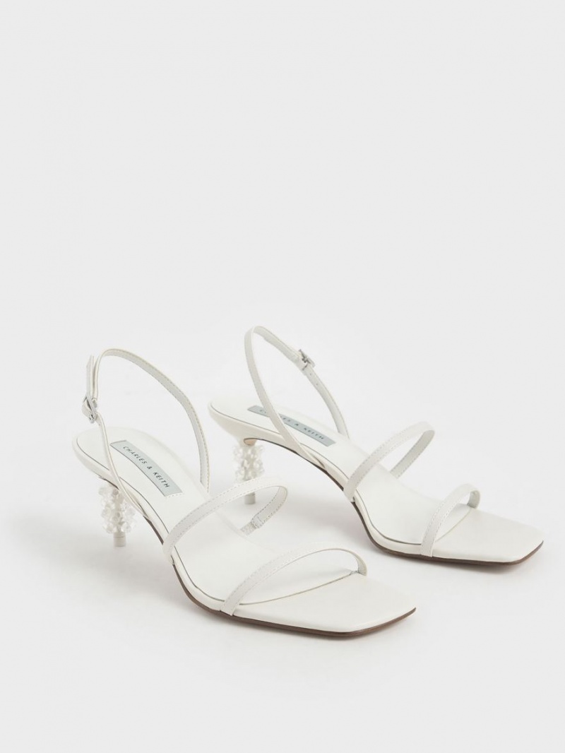 Σανδάλια Με Λουριά Charles And Keith Geometric Heel ασπρα | 79231-BSLH