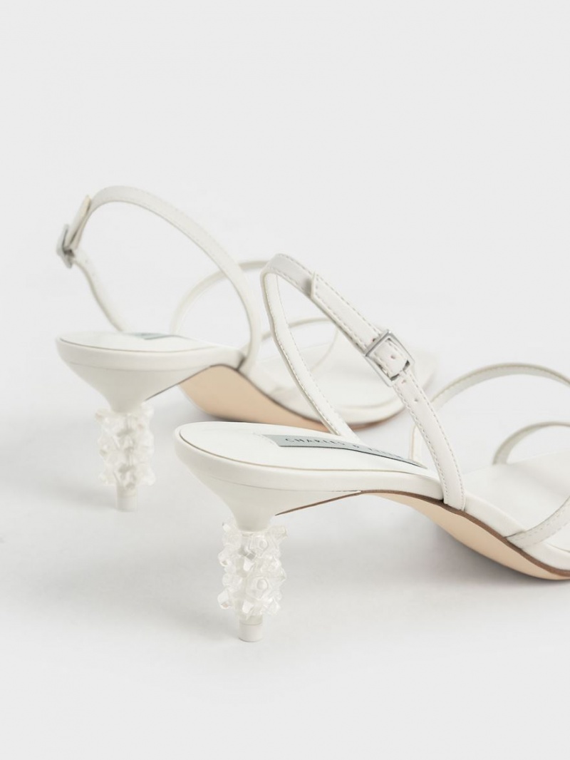 Σανδάλια Με Λουριά Charles And Keith Geometric Heel ασπρα | 79231-BSLH