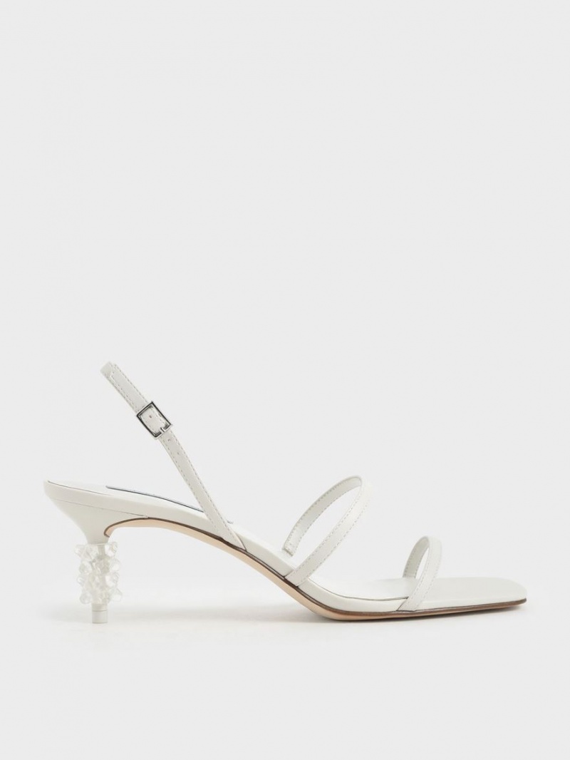 Σανδάλια Με Λουριά Charles And Keith Geometric Heel ασπρα | 79231-BSLH