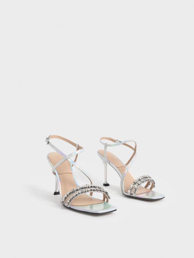 Σανδάλια Με Λουριά Charles And Keith Holographic δερματινα Gem-Embellished Πολύχρωμο | 97641-ASNC