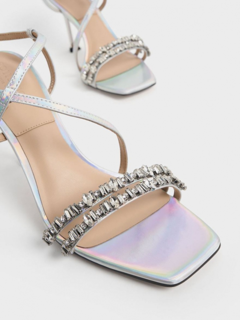 Σανδάλια Με Λουριά Charles And Keith Holographic δερματινα Gem-Embellished Πολύχρωμο | 97641-ASNC