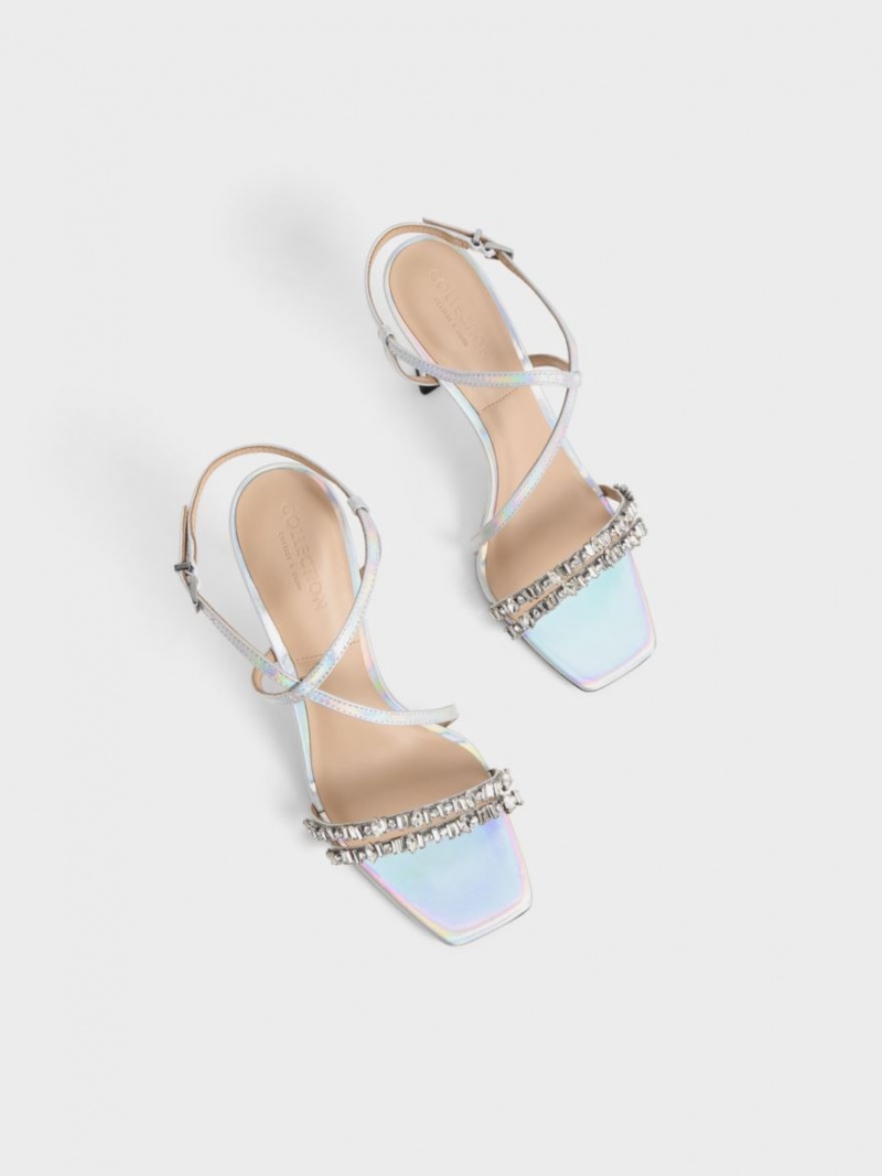 Σανδάλια Με Λουριά Charles And Keith Holographic δερματινα Gem-Embellished Πολύχρωμο | 97641-ASNC