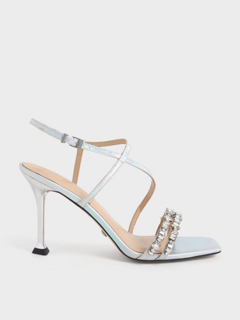 Σανδάλια Με Λουριά Charles And Keith Holographic δερματινα Gem-Embellished Πολύχρωμο | 97641-ASNC