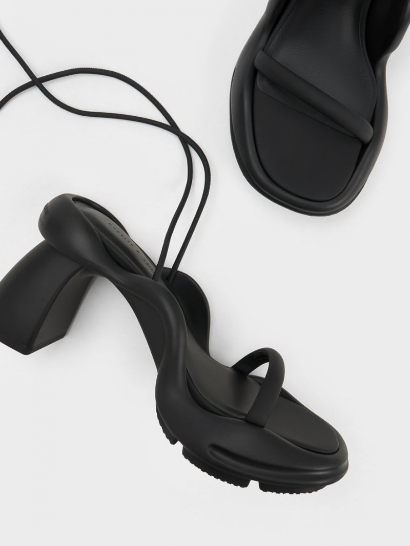 σανδαλια με τακουνι Charles And Keith Leila Tie-Around Sculptural μαυρα | 24513-OLKP