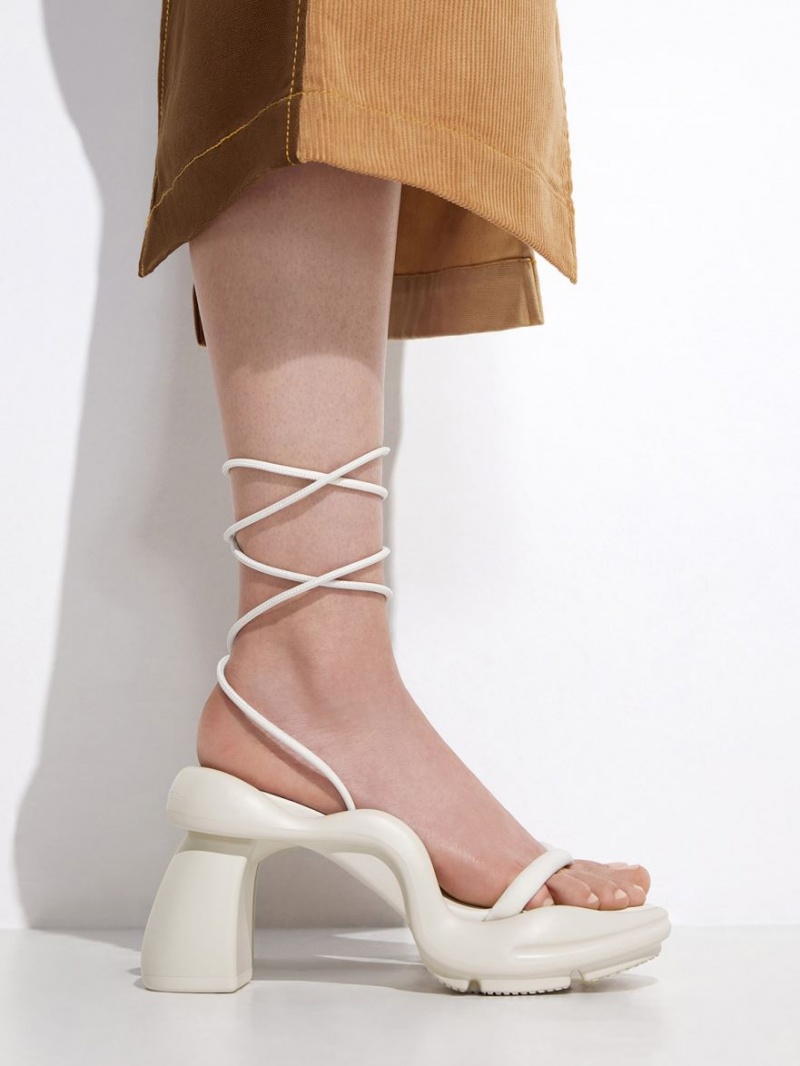 σανδαλια με τακουνι Charles And Keith Leila Tie-Around Sculptural κρέμα | 19375-SZIM