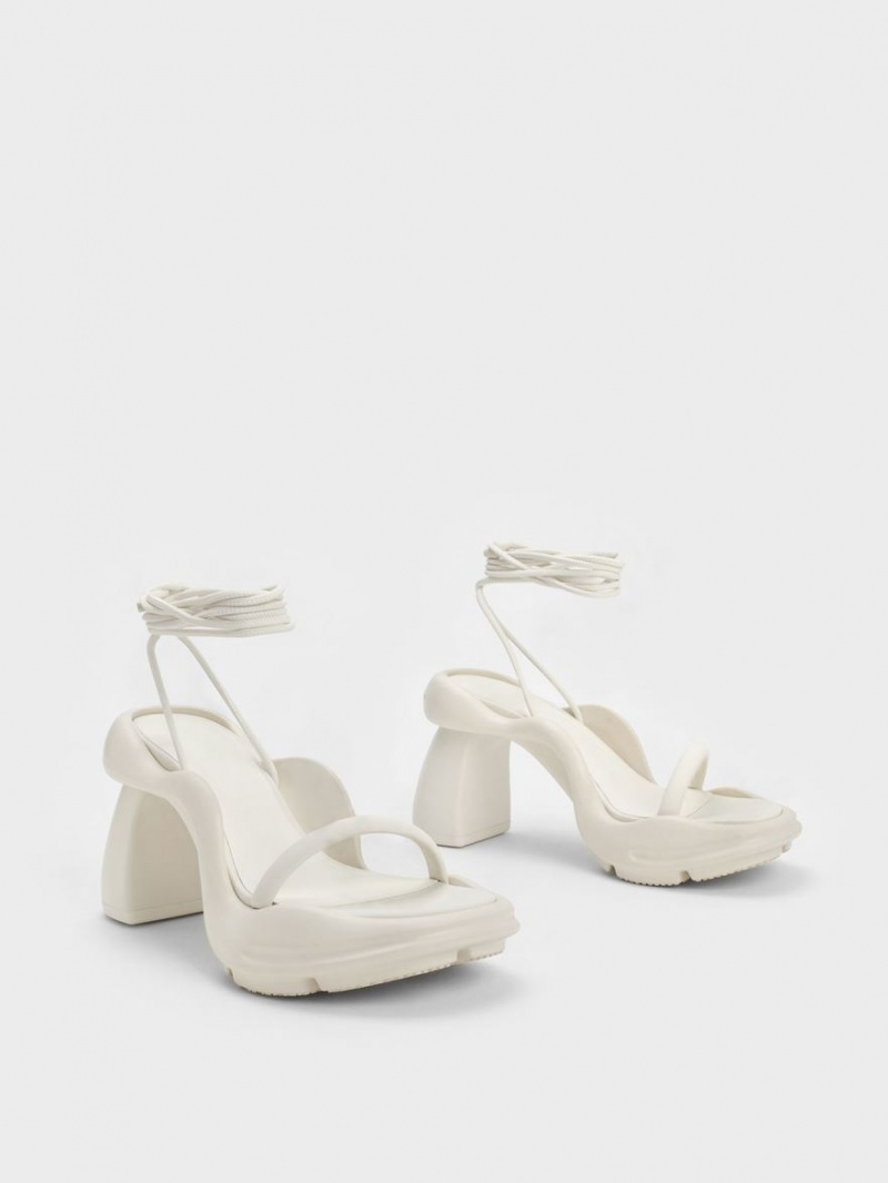 σανδαλια με τακουνι Charles And Keith Leila Tie-Around Sculptural κρέμα | 19375-SZIM