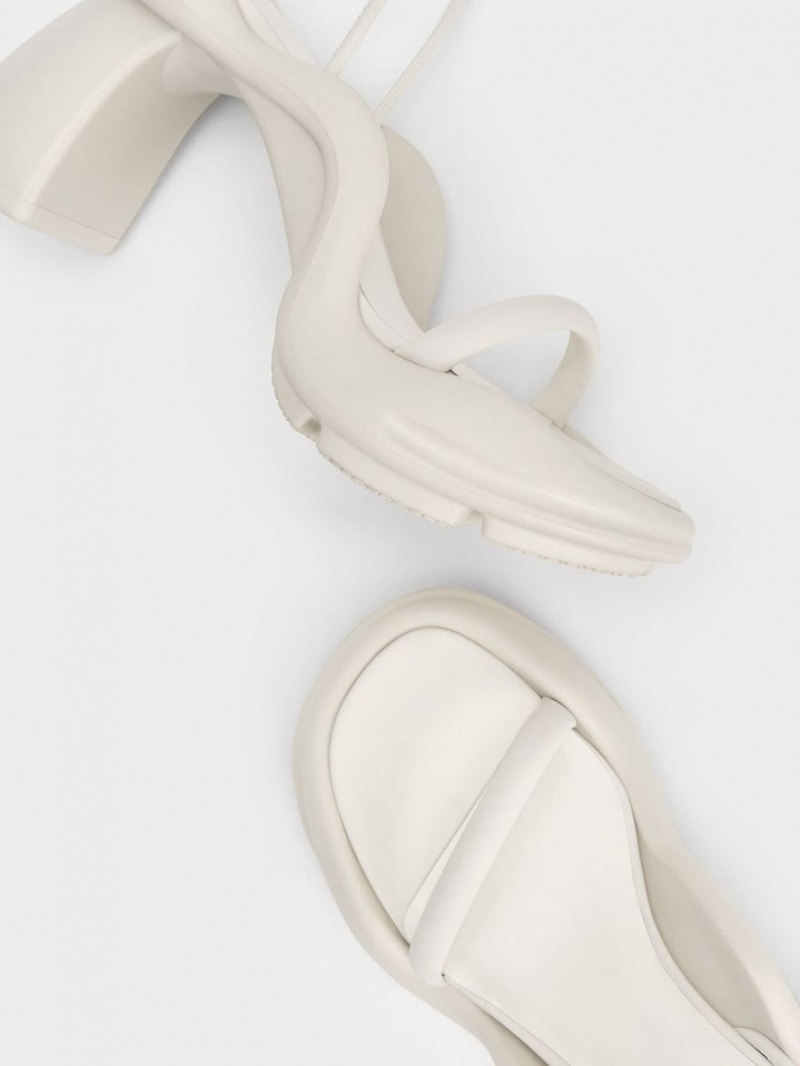 σανδαλια με τακουνι Charles And Keith Leila Tie-Around Sculptural κρέμα | 19375-SZIM