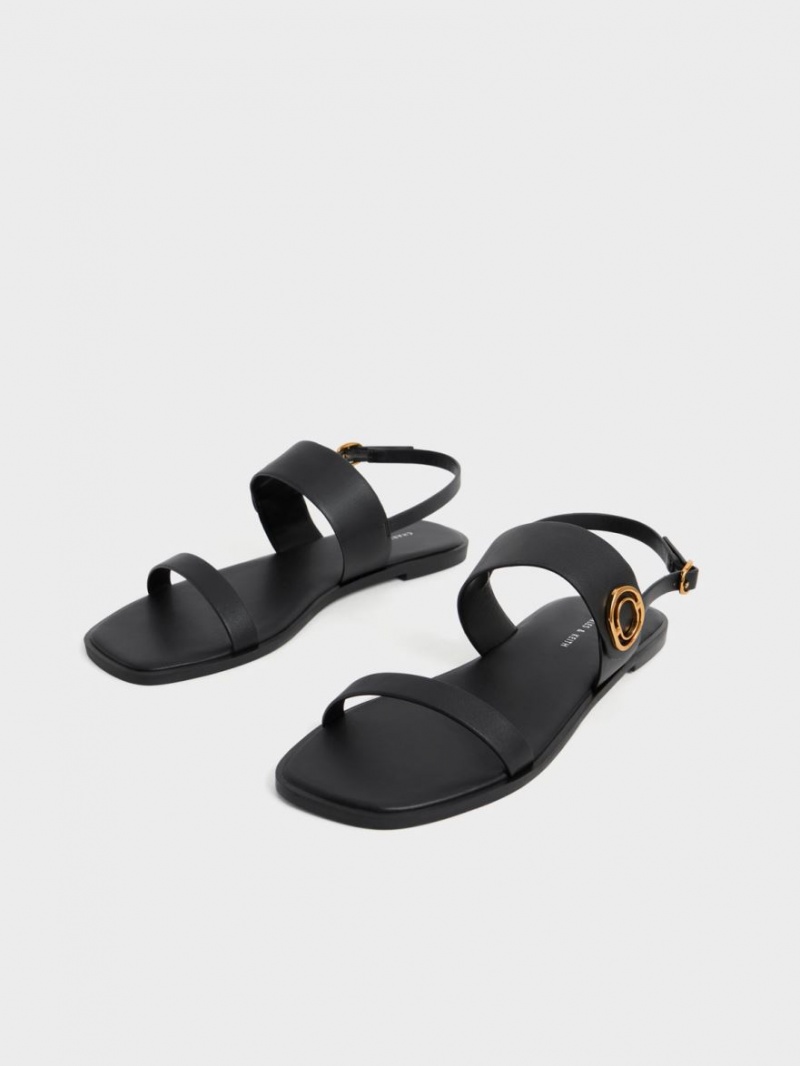 Σανδάλια Με Λουριά Charles And Keith Metallic Accent Back μαυρα | 76543-SJBO