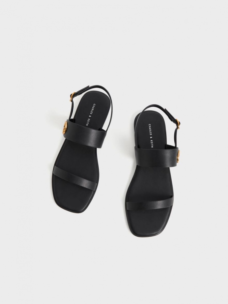 Σανδάλια Με Λουριά Charles And Keith Metallic Accent Back μαυρα | 76543-SJBO