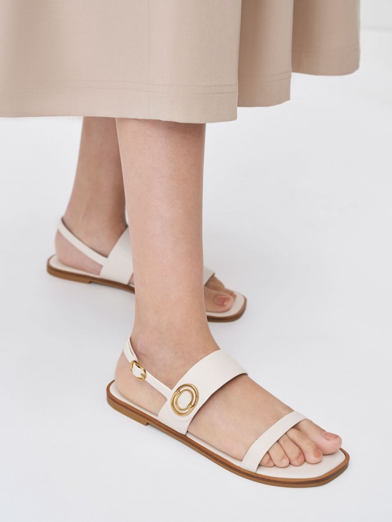 Σανδάλια Με Λουριά Charles And Keith Metallic Accent Back ασπρα | 76213-XOYL