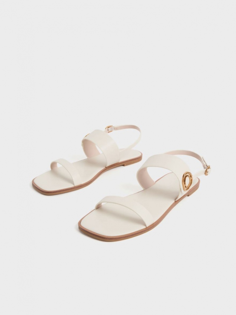 Σανδάλια Με Λουριά Charles And Keith Metallic Accent Back ασπρα | 76213-XOYL