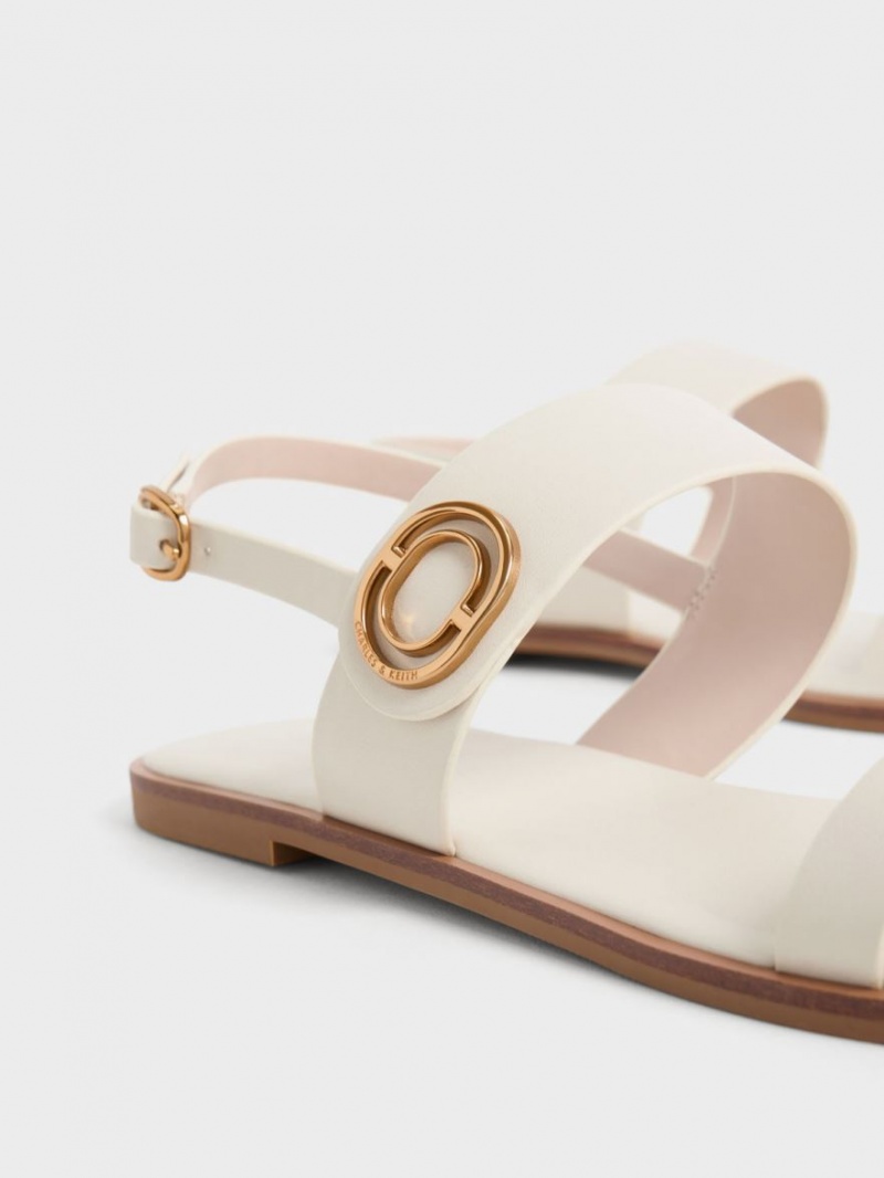 Σανδάλια Με Λουριά Charles And Keith Metallic Accent Back ασπρα | 76213-XOYL