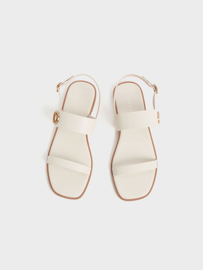 Σανδάλια Με Λουριά Charles And Keith Metallic Accent Back ασπρα | 76213-XOYL