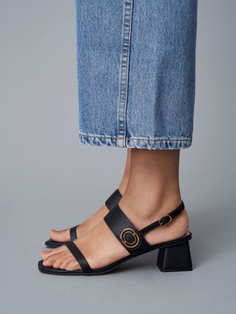 σανδαλια με τακουνι Charles And Keith Metallic Accent Trapeze μαυρα | 64078-OEFQ