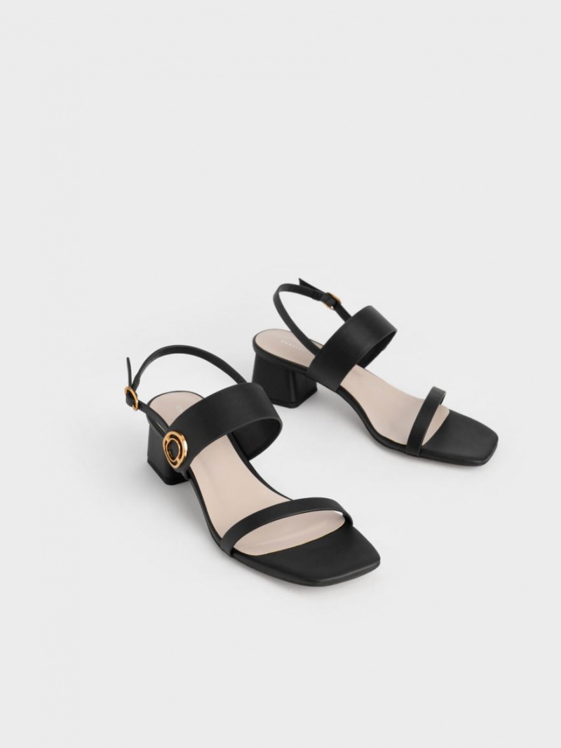 σανδαλια με τακουνι Charles And Keith Metallic Accent Trapeze μαυρα | 64078-OEFQ