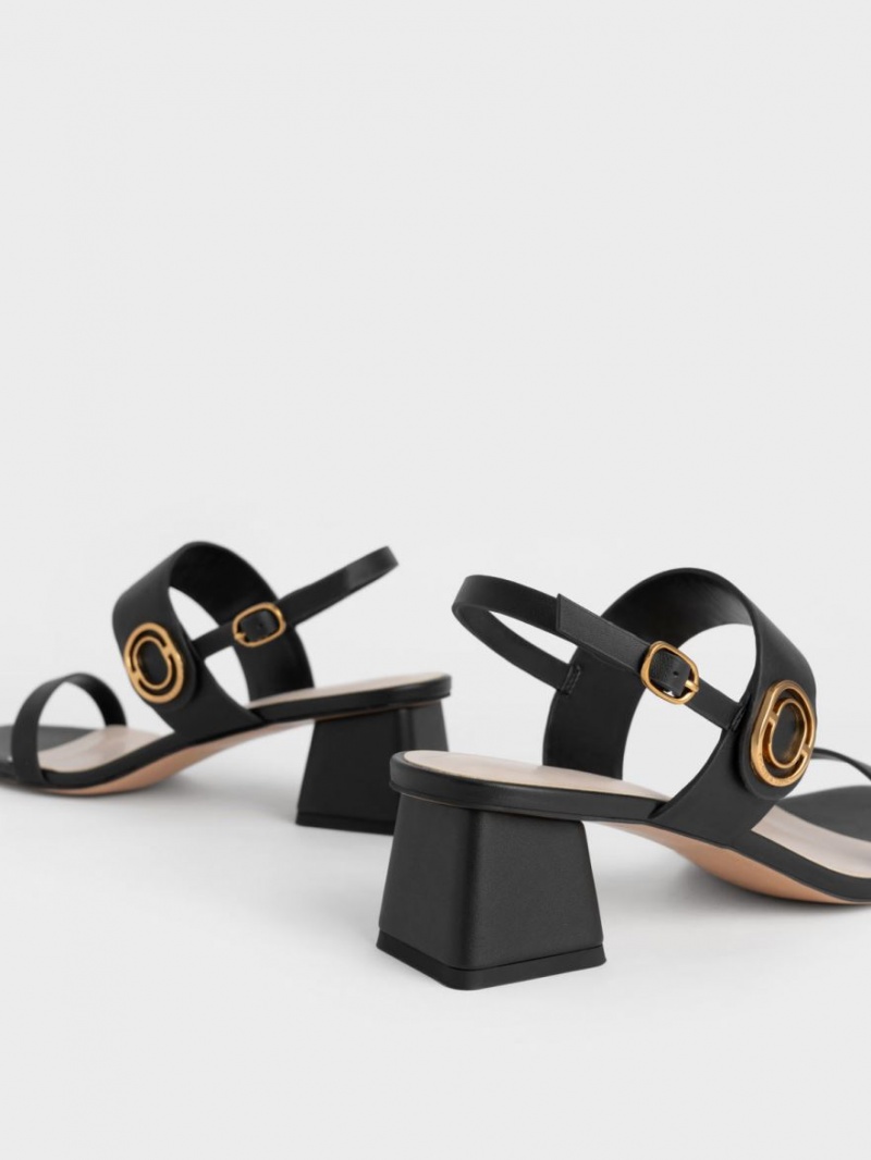 σανδαλια με τακουνι Charles And Keith Metallic Accent Trapeze μαυρα | 64078-OEFQ