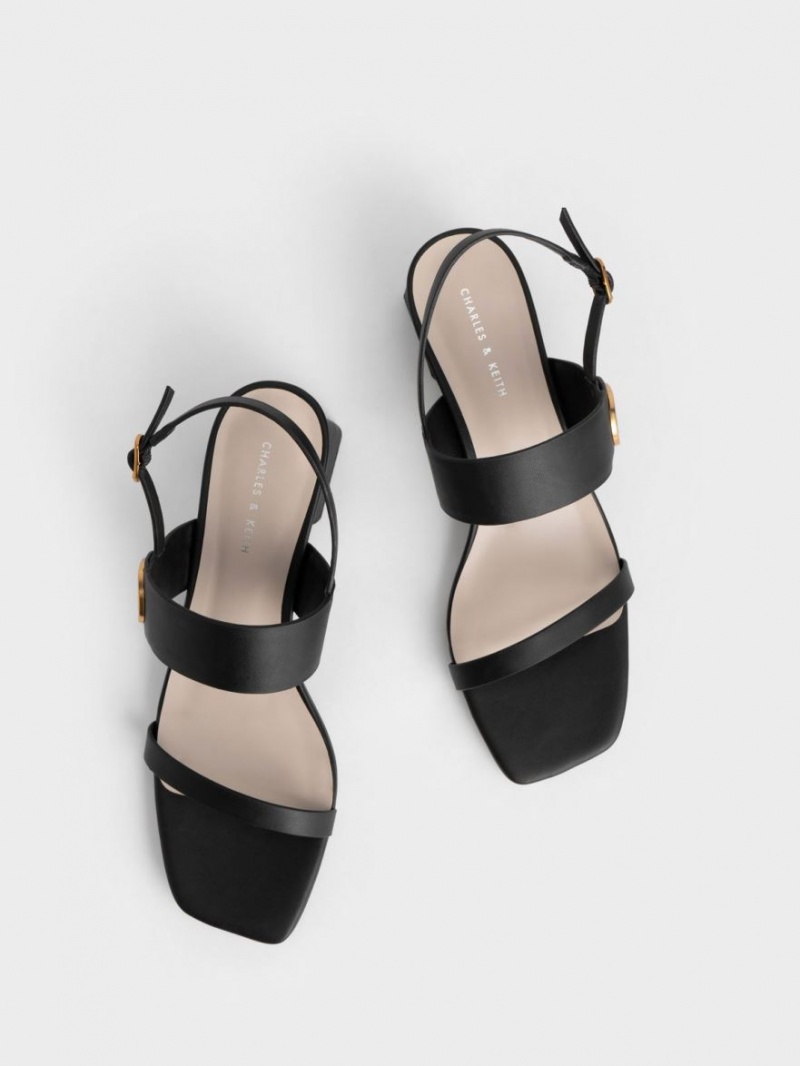 σανδαλια με τακουνι Charles And Keith Metallic Accent Trapeze μαυρα | 64078-OEFQ