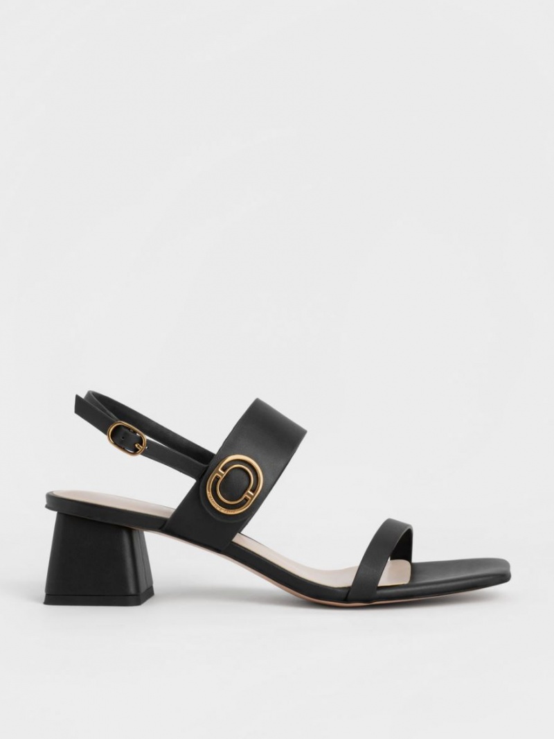 σανδαλια με τακουνι Charles And Keith Metallic Accent Trapeze μαυρα | 64078-OEFQ