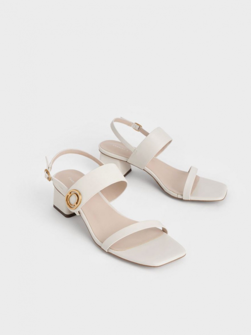 σανδαλια με τακουνι Charles And Keith Metallic Accent Trapeze ασπρα | 51687-SZIV