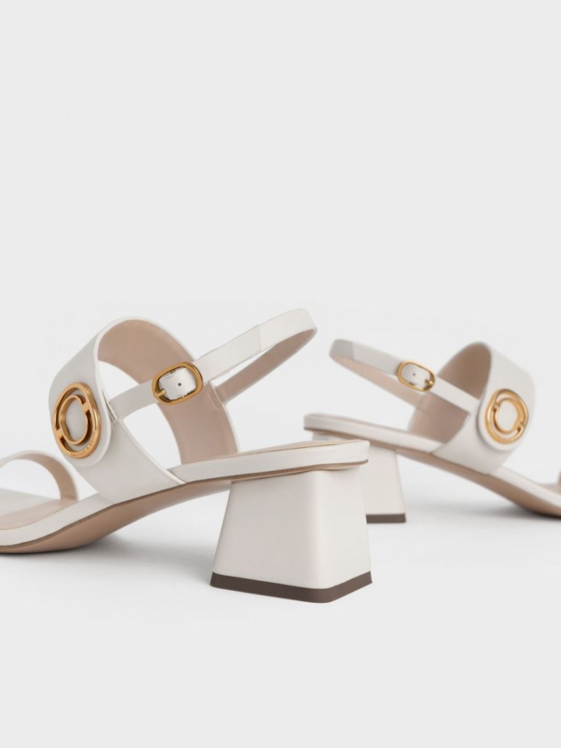 σανδαλια με τακουνι Charles And Keith Metallic Accent Trapeze ασπρα | 51687-SZIV