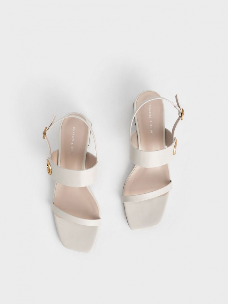 σανδαλια με τακουνι Charles And Keith Metallic Accent Trapeze ασπρα | 51687-SZIV