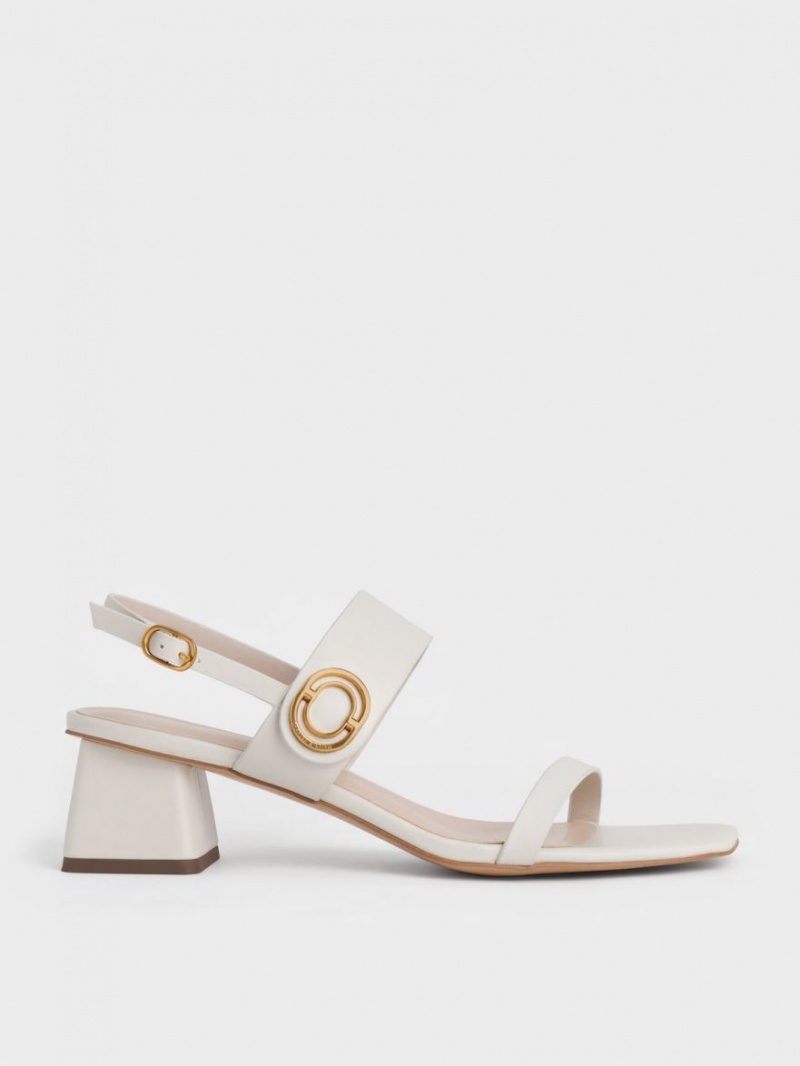 σανδαλια με τακουνι Charles And Keith Metallic Accent Trapeze ασπρα | 51687-SZIV