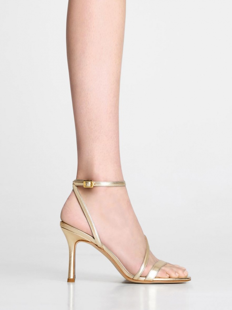 σανδαλια με τακουνι Charles And Keith Metallic Asymmetric strappy χρυσο χρωμα | 16943-TYKX