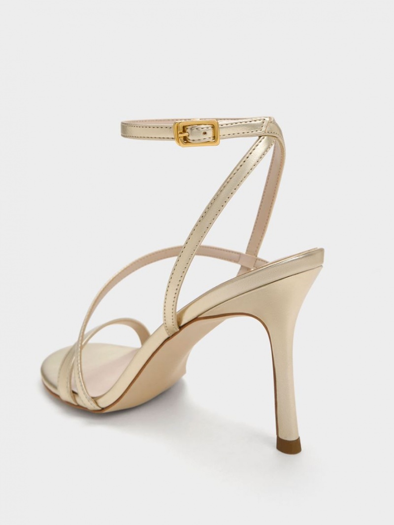 σανδαλια με τακουνι Charles And Keith Metallic Asymmetric strappy χρυσο χρωμα | 16943-TYKX