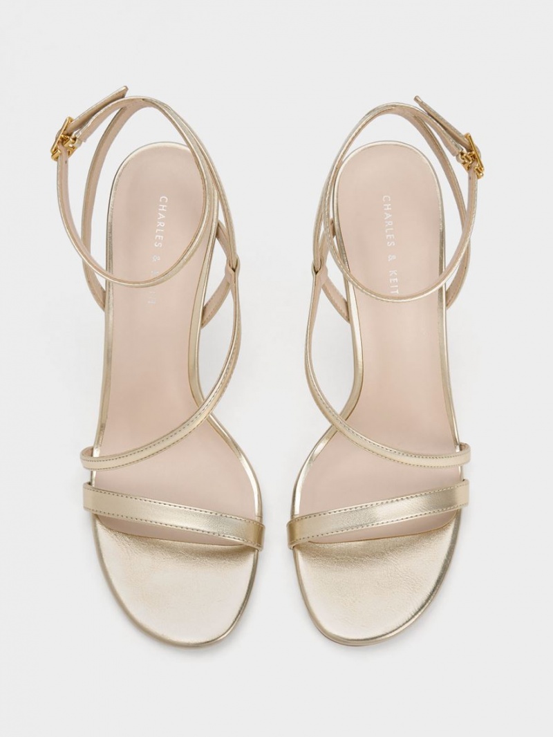 σανδαλια με τακουνι Charles And Keith Metallic Asymmetric strappy χρυσο χρωμα | 16943-TYKX