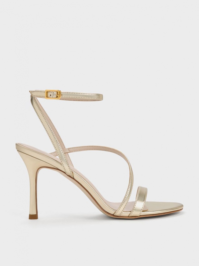 σανδαλια με τακουνι Charles And Keith Metallic Asymmetric strappy χρυσο χρωμα | 16943-TYKX