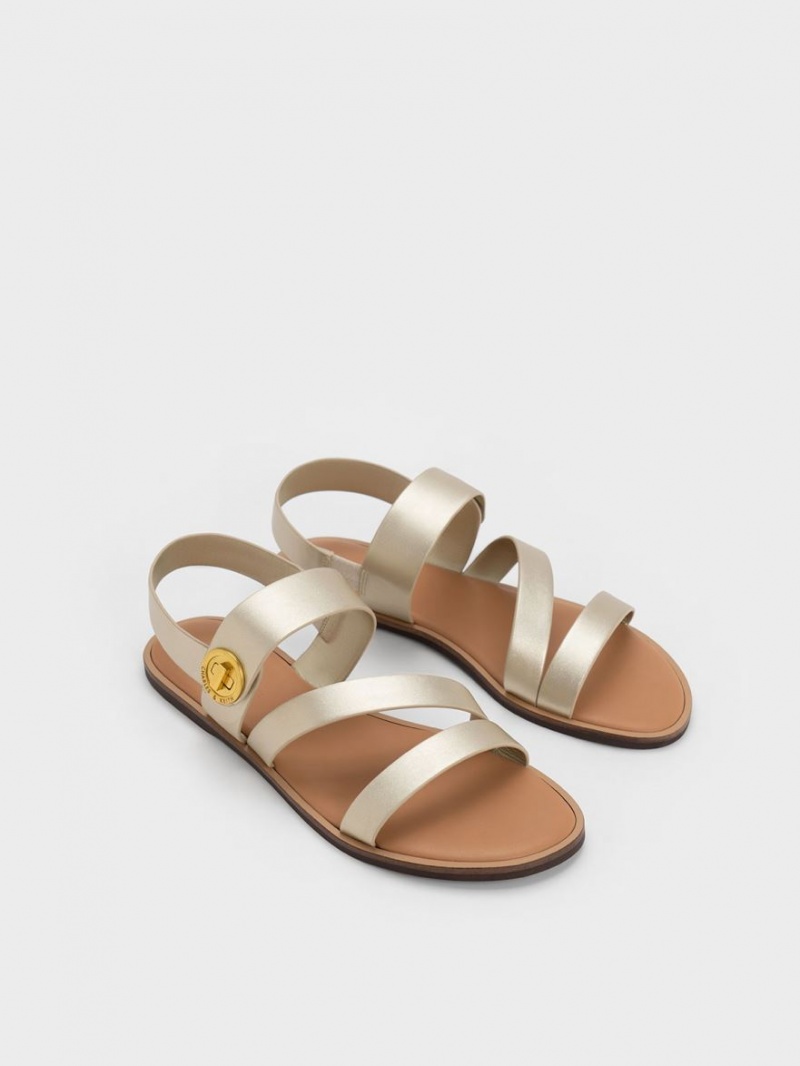 Σανδάλια Με Λουριά Charles And Keith Metallic Asymmetric χρυσο χρωμα | 13248-RMSC