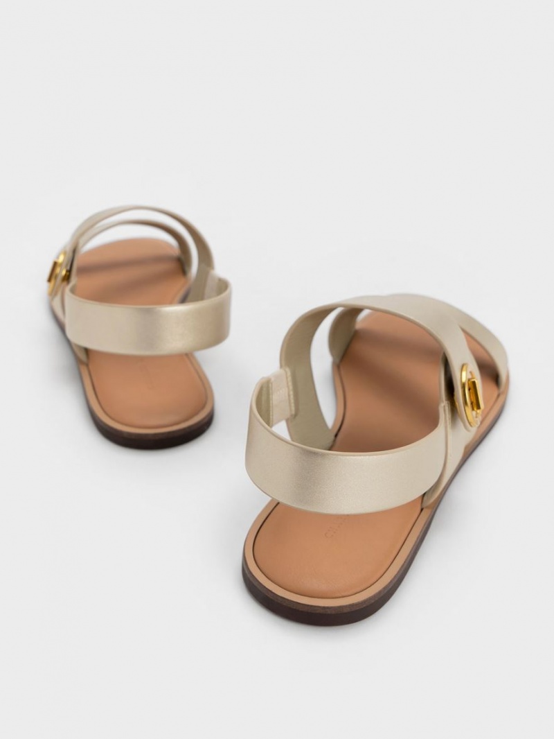 Σανδάλια Με Λουριά Charles And Keith Metallic Asymmetric χρυσο χρωμα | 13248-RMSC