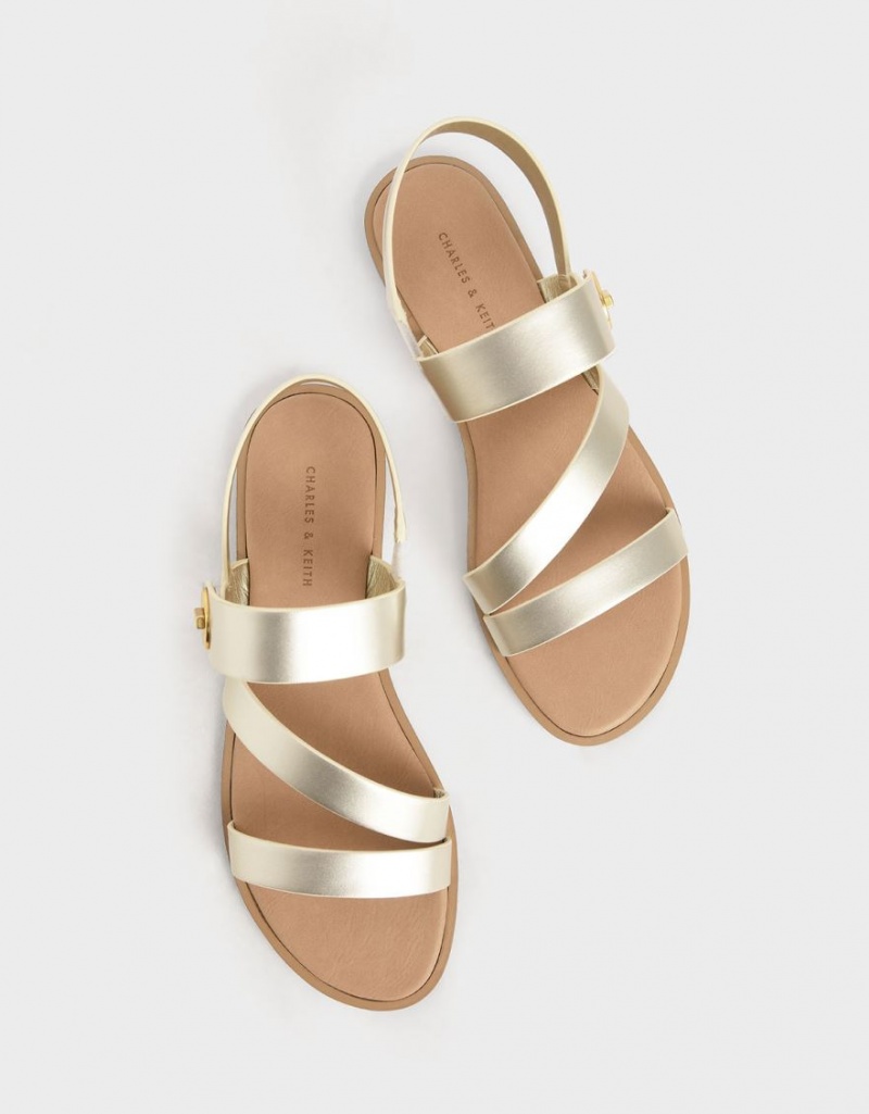 Σανδάλια Με Λουριά Charles And Keith Metallic Asymmetric χρυσο χρωμα | 13248-RMSC