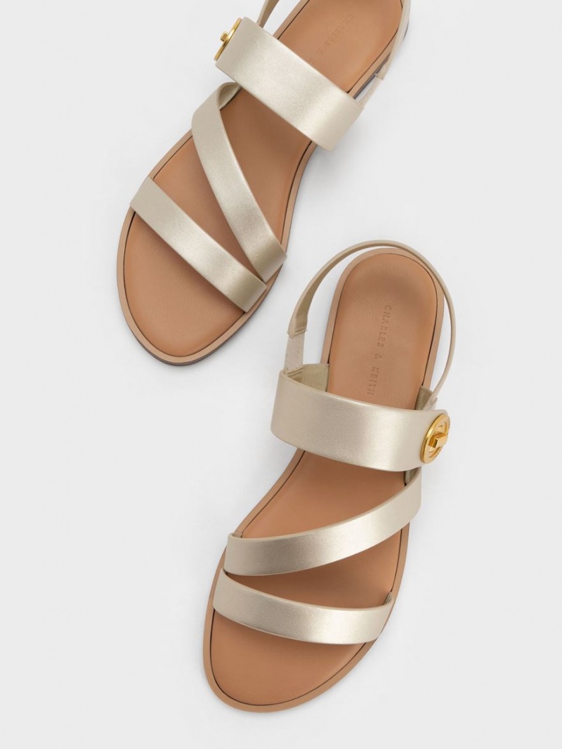 Σανδάλια Με Λουριά Charles And Keith Metallic Asymmetric χρυσο χρωμα | 13248-RMSC