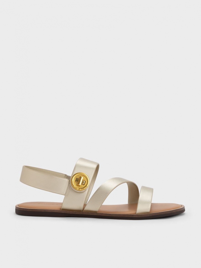 Σανδάλια Με Λουριά Charles And Keith Metallic Asymmetric χρυσο χρωμα | 13248-RMSC