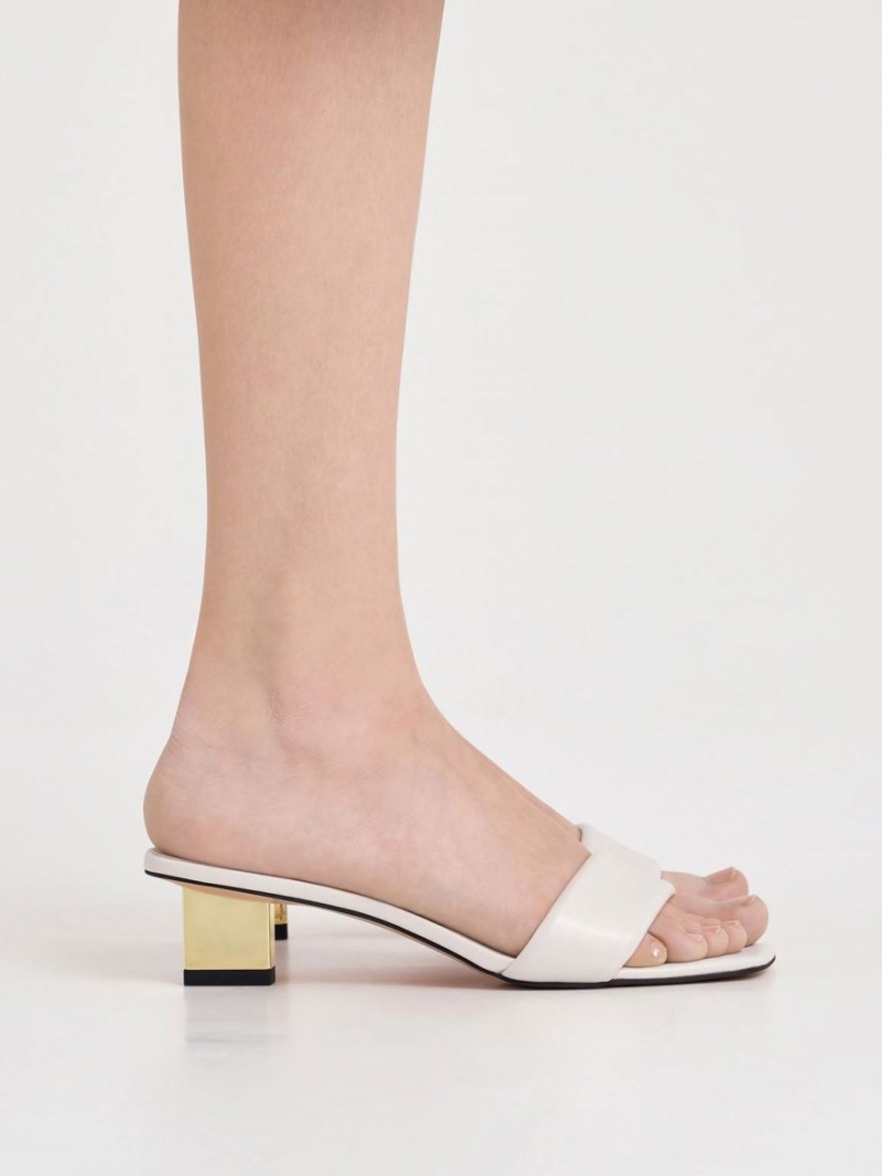 σανδαλια με τακουνι Charles And Keith Metallic Blade ασπρα | 64935-ULSP