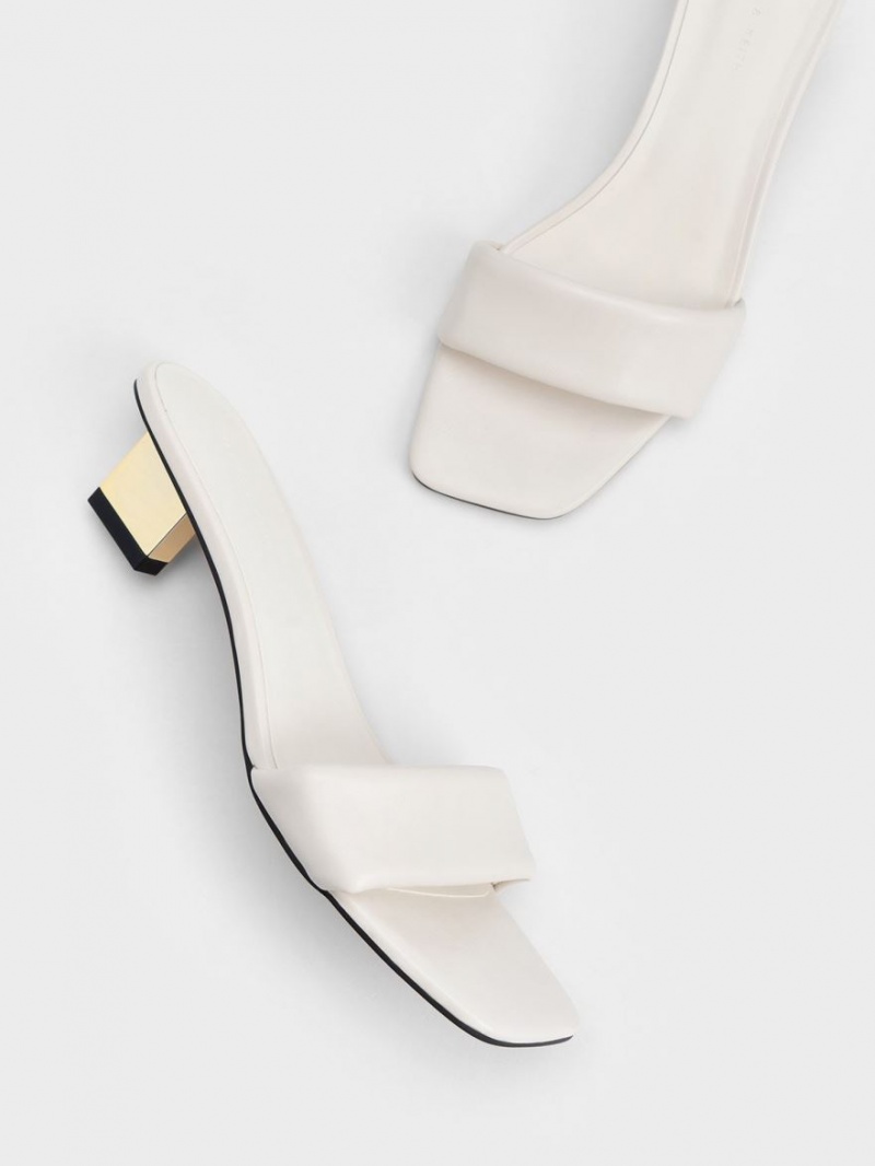 σανδαλια με τακουνι Charles And Keith Metallic Blade ασπρα | 64935-ULSP