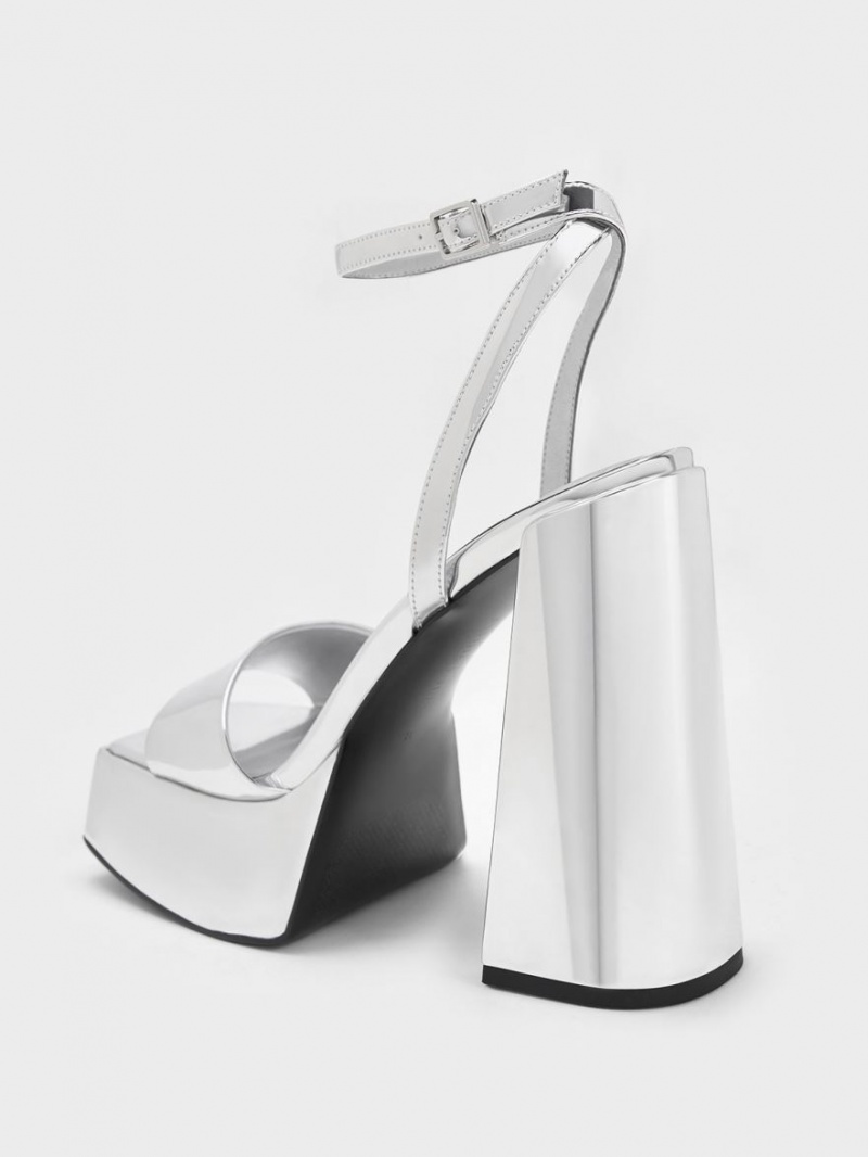 Σανδάλια Με Λουριά Charles And Keith Metallic flatforms Ankle ασημι | 24703-CEMR